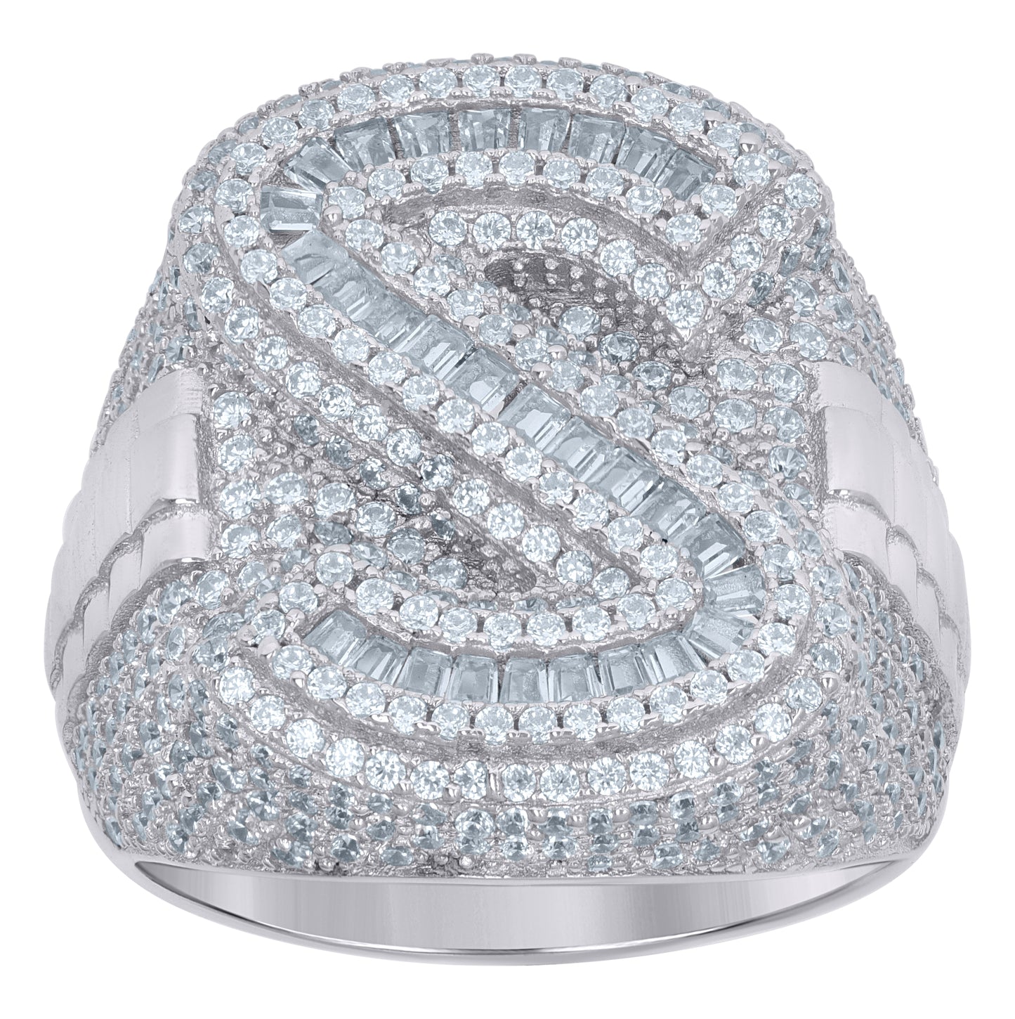 Sterling Silver Mens Baguette Cubic-Zirconia Alphabet Initials Ring