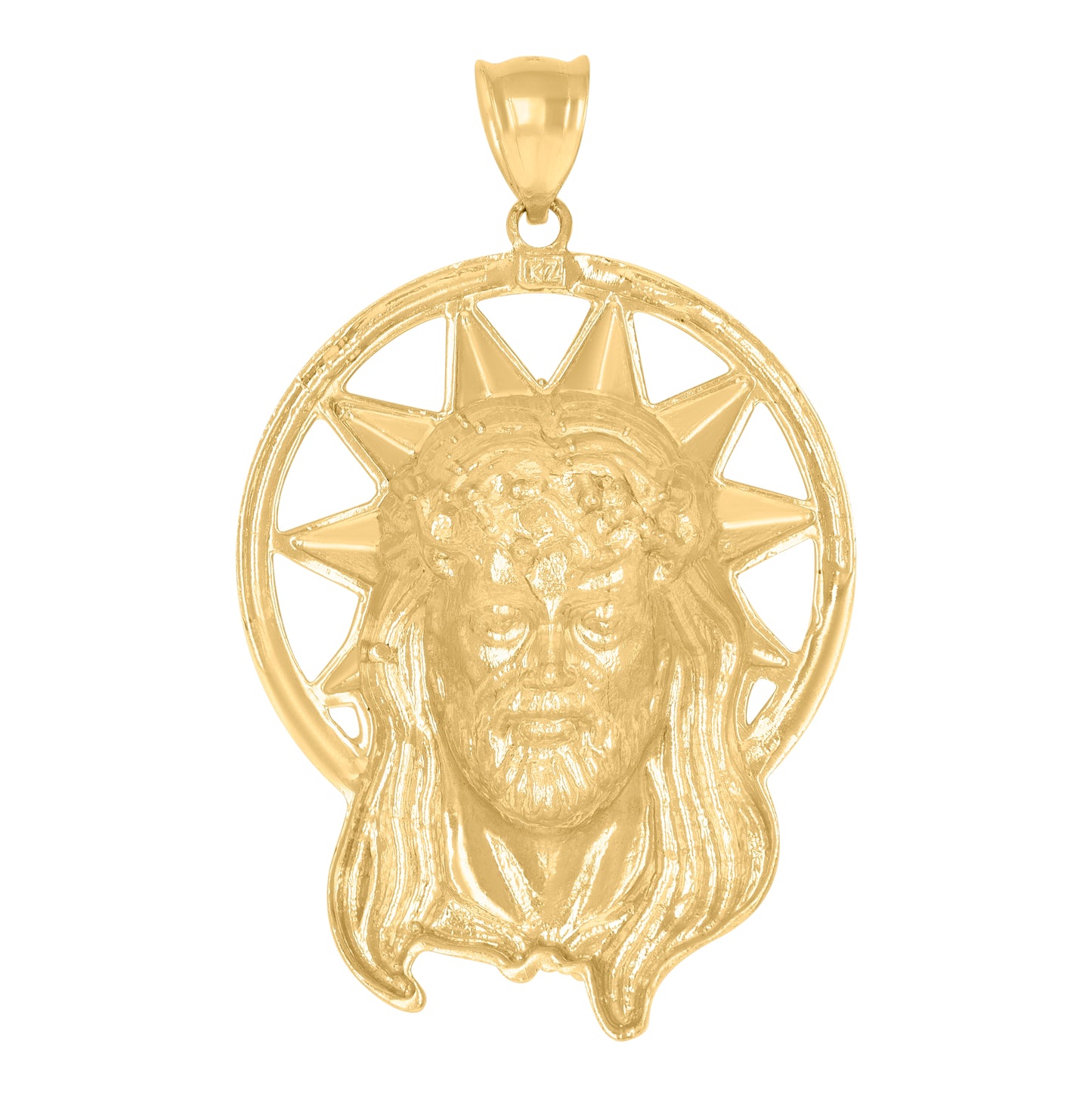10K Yellow Gold Mens Medallion Jesus Religious Charm Pendant