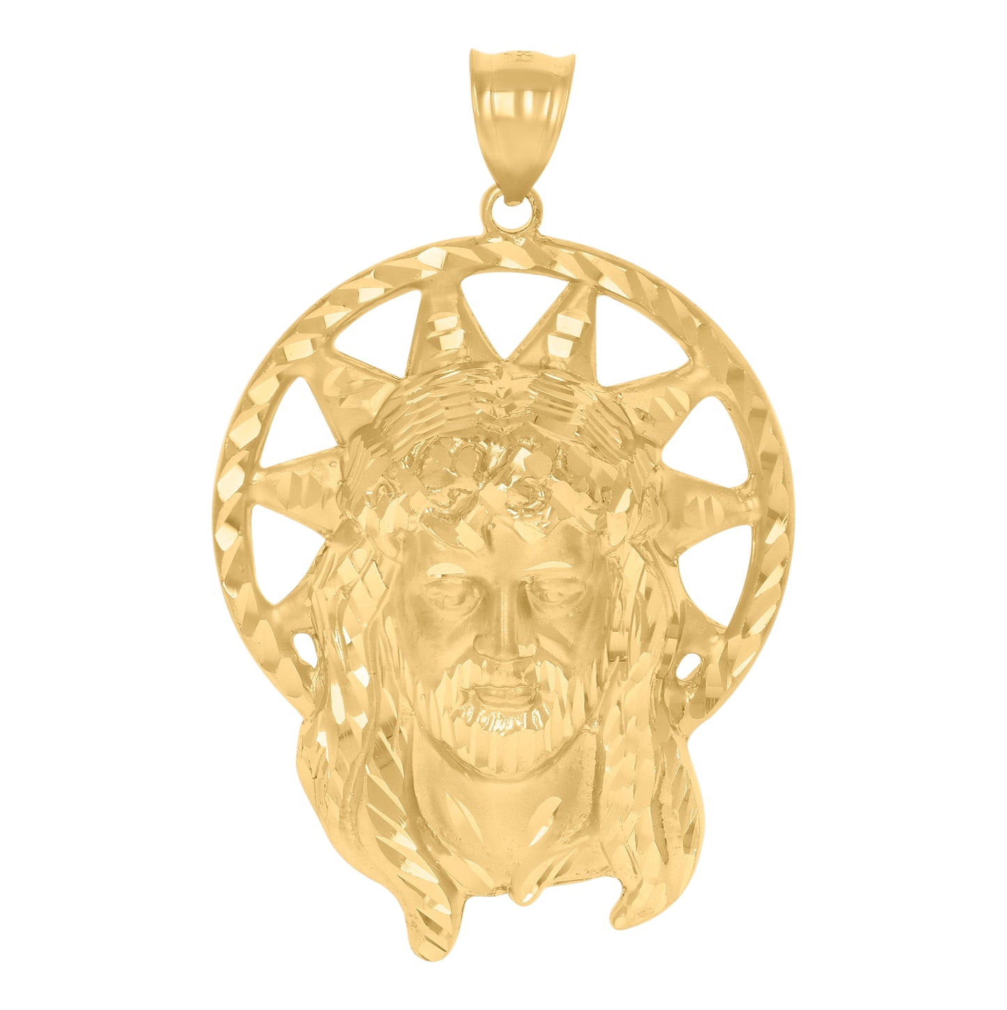 10K Yellow Gold Mens Medallion Jesus Religious Charm Pendant