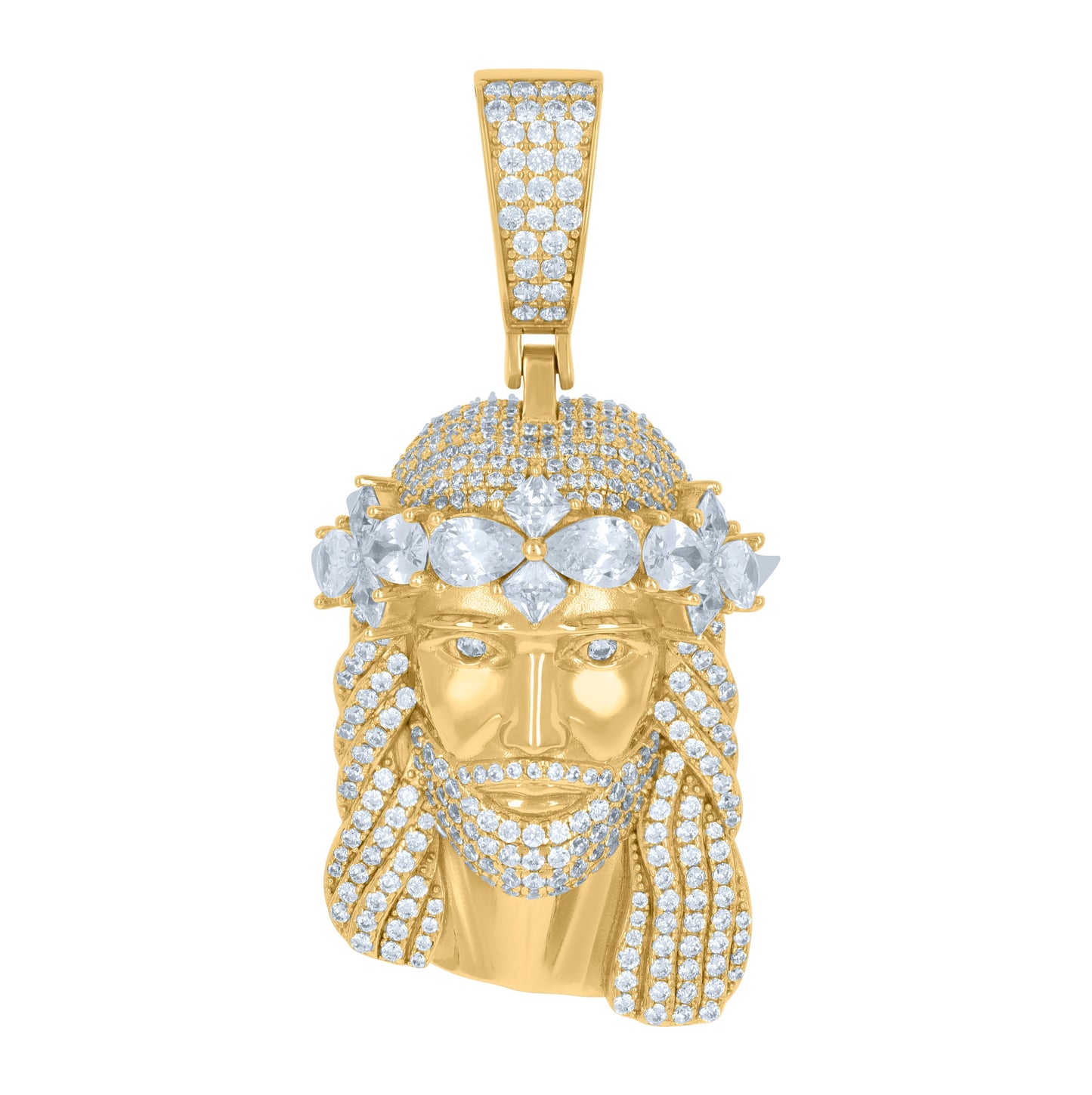 Sterling Silver Men Pear Cubic-Zirconia Jesus Religious Charm Pendant