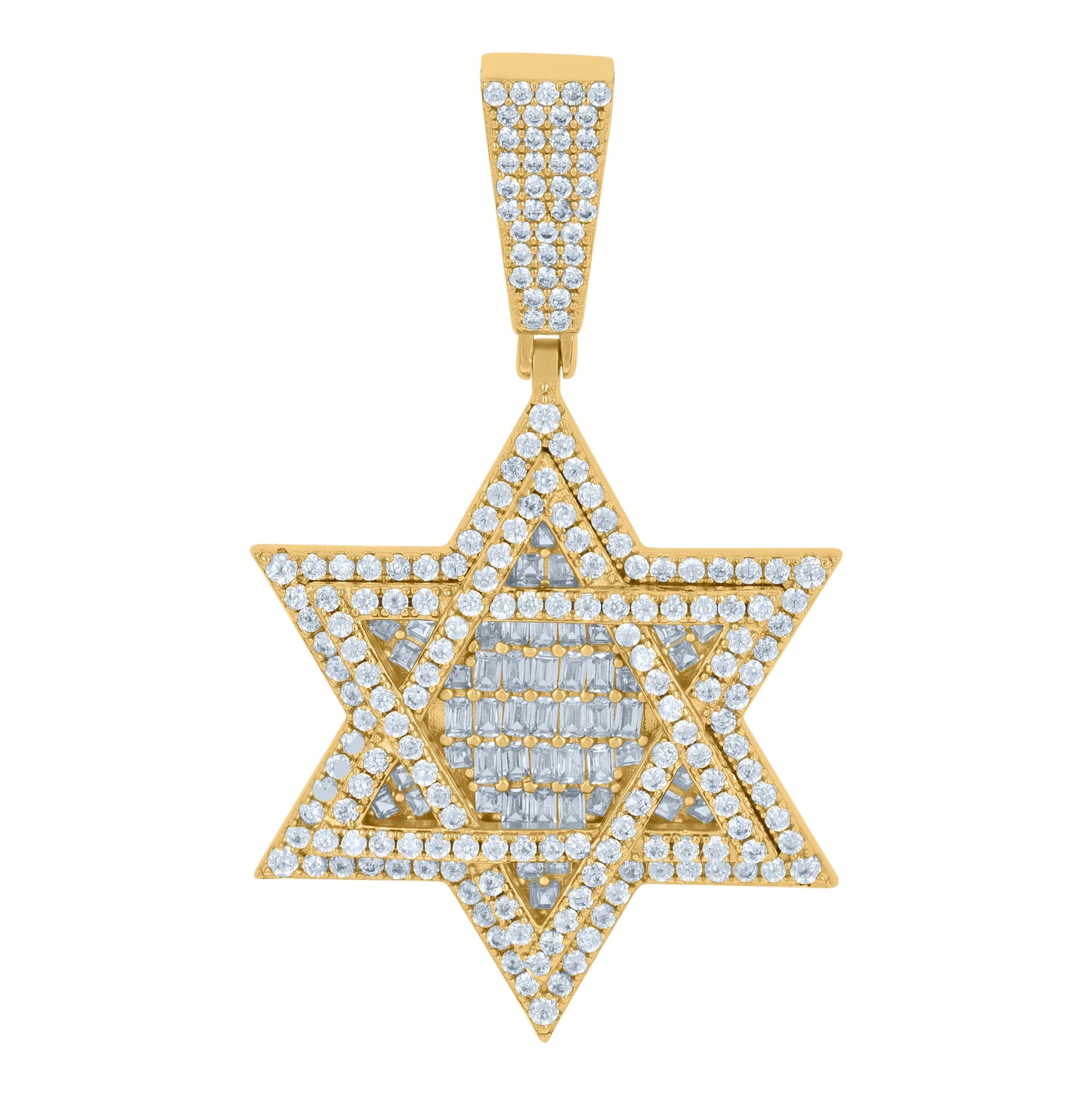 Sterling Silver Men Baguette Cubic-Zirconia Star Of David Symbol Religious Charm Pendant