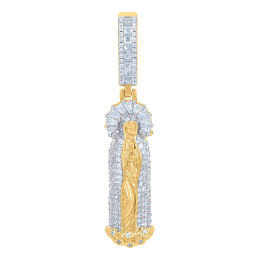 Sterling Silver Yellow-Tone Men Baguette Cubic-Zirconia Guadalupe/Mother Marry Religious Charm Pendant