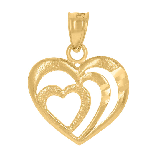 10K Yellow Gold Womens Triple Heart Charm Pendant