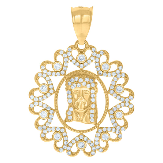 10K Yellow Gold Unisex Cubic-Zirconia Jesus Religious Charm Pendant