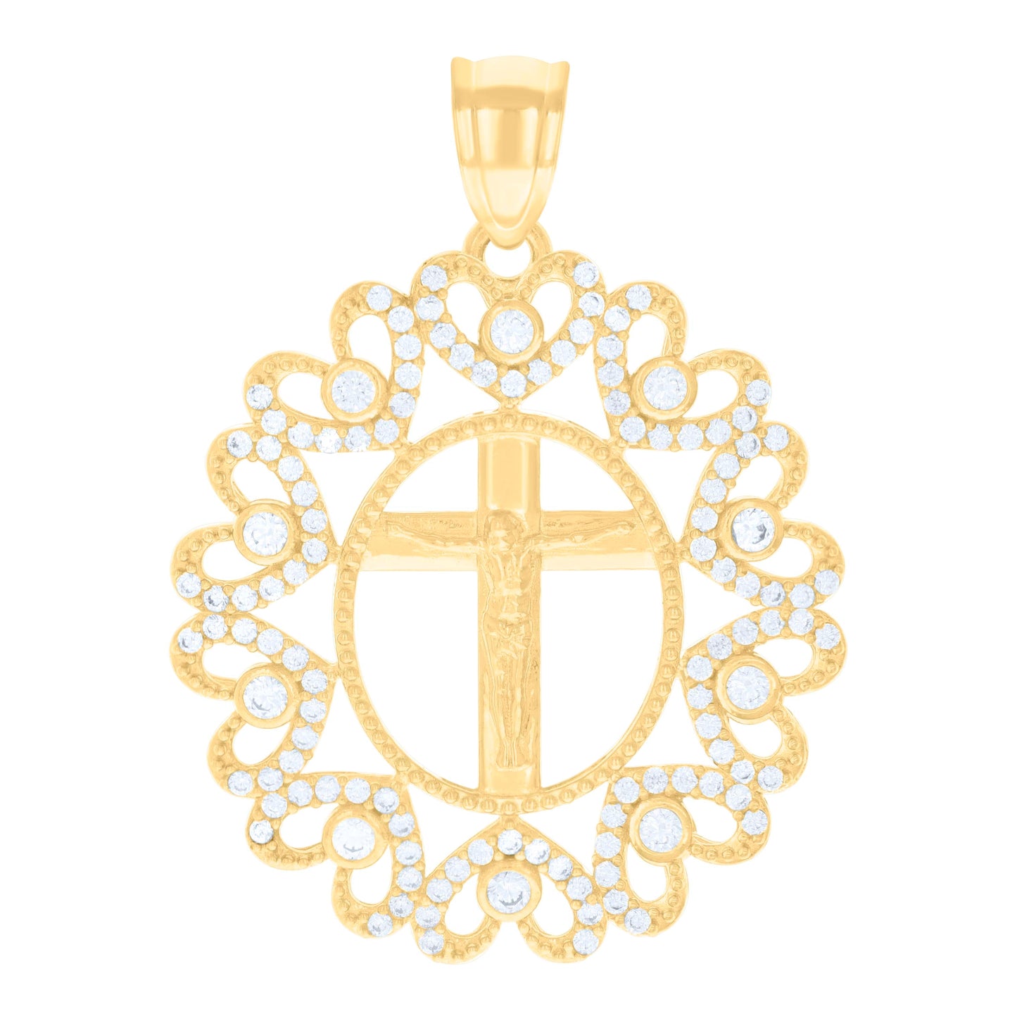 10K Yellow Gold Mens Cubic-Zirconia Crucifix Cross Religious Charm Pendant
