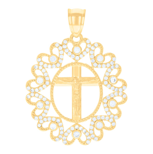 10K Yellow Gold Mens Cubic-Zirconia Crucifix Cross Religious Charm Pendant