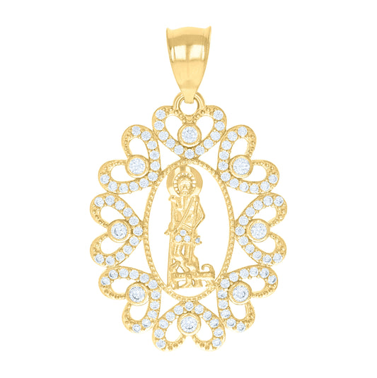 10K Yellow Gold Unisex Cubic-Zirconia St. Lazarus Religious Charm Pendant