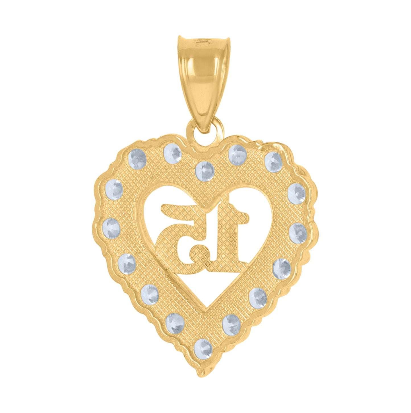 10K Yellow Gold Womens Cubic-Zirconia Quinceanera Heart 15 Charm Pendant