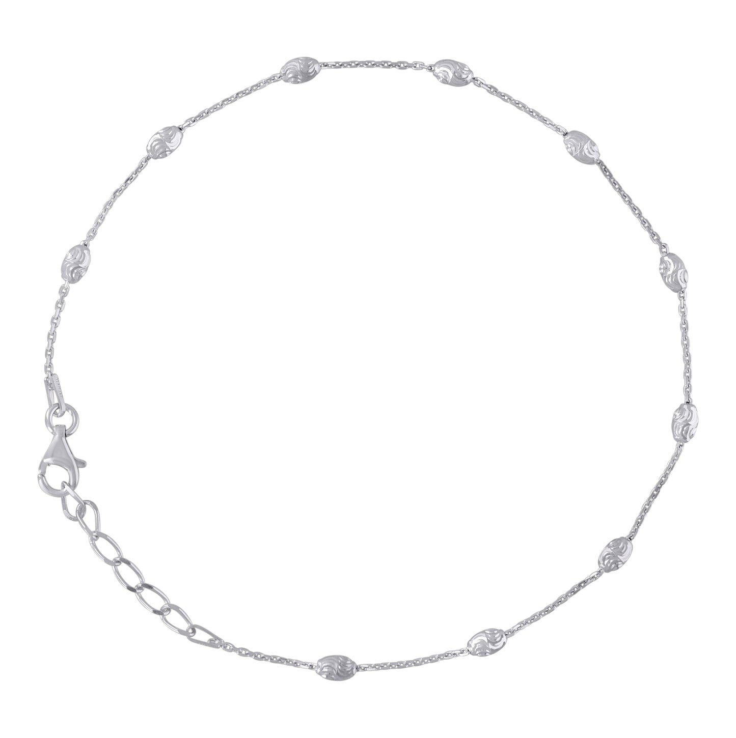 Sterling Silver Womens Station Oval Chain Anklet 3 mm Size 10 Inches