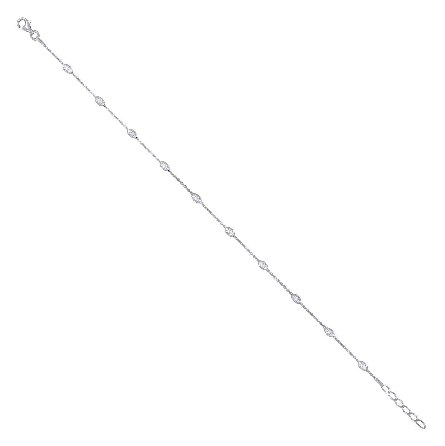 Sterling Silver Womens Station Oval Chain Anklet 3 mm Size 10 Inches