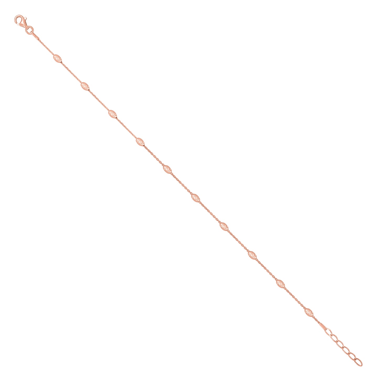 Sterling Silver Womens Station Oval Chain Anklet 3 mm Size 10 Inches
