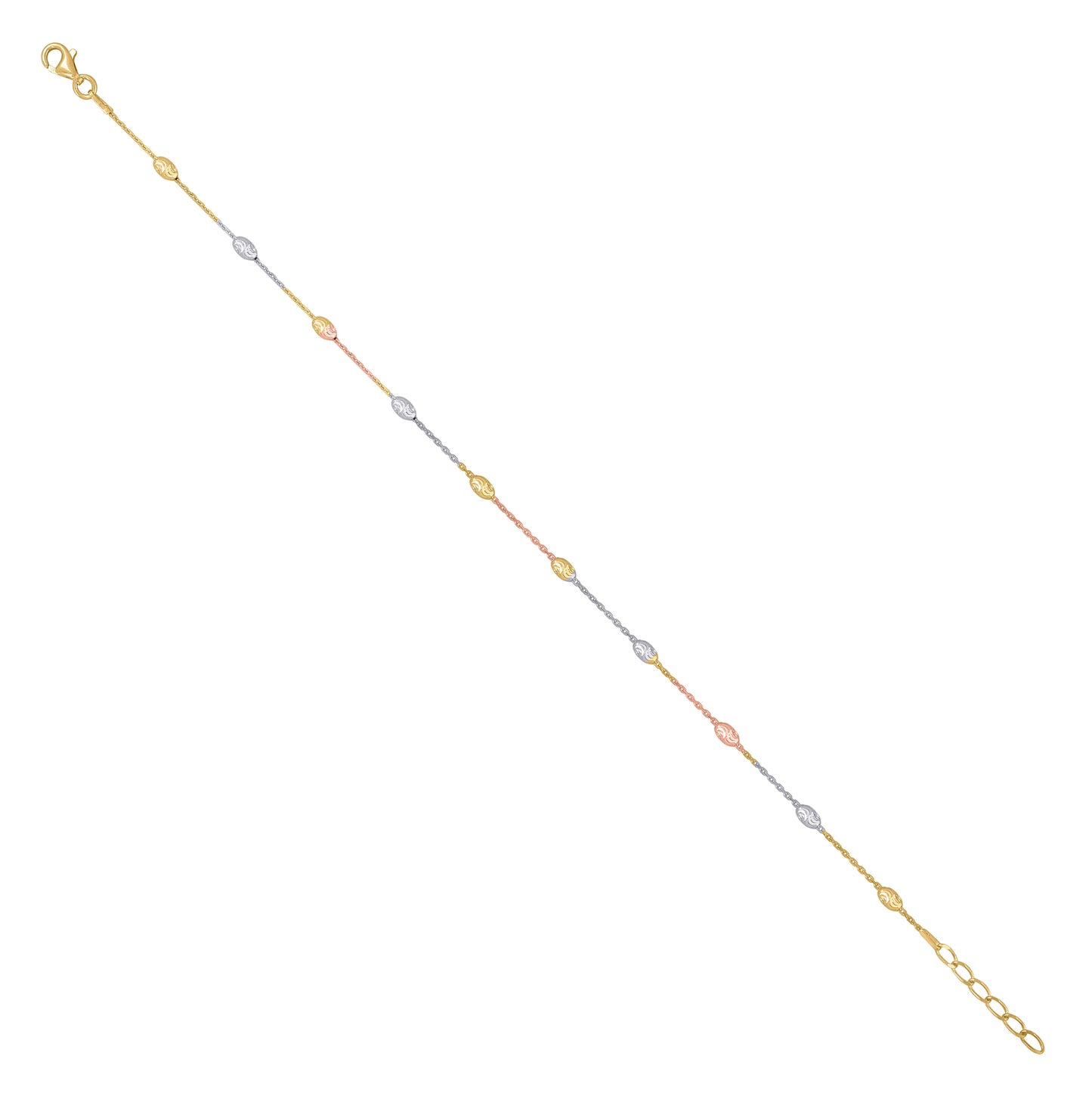 Sterling Silver Womens Station Oval Chain Anklet 3 mm Size 10 Inches