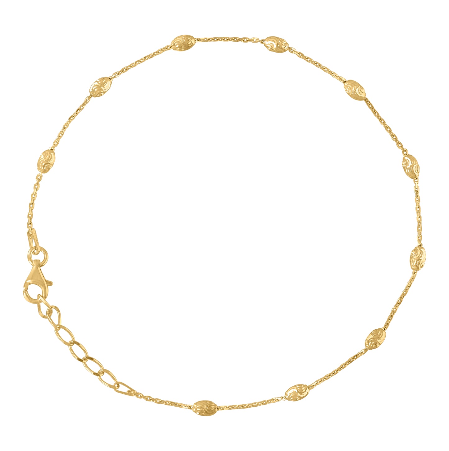 Sterling Silver Womens Station Oval Chain Anklet 3 mm Size 10 Inches