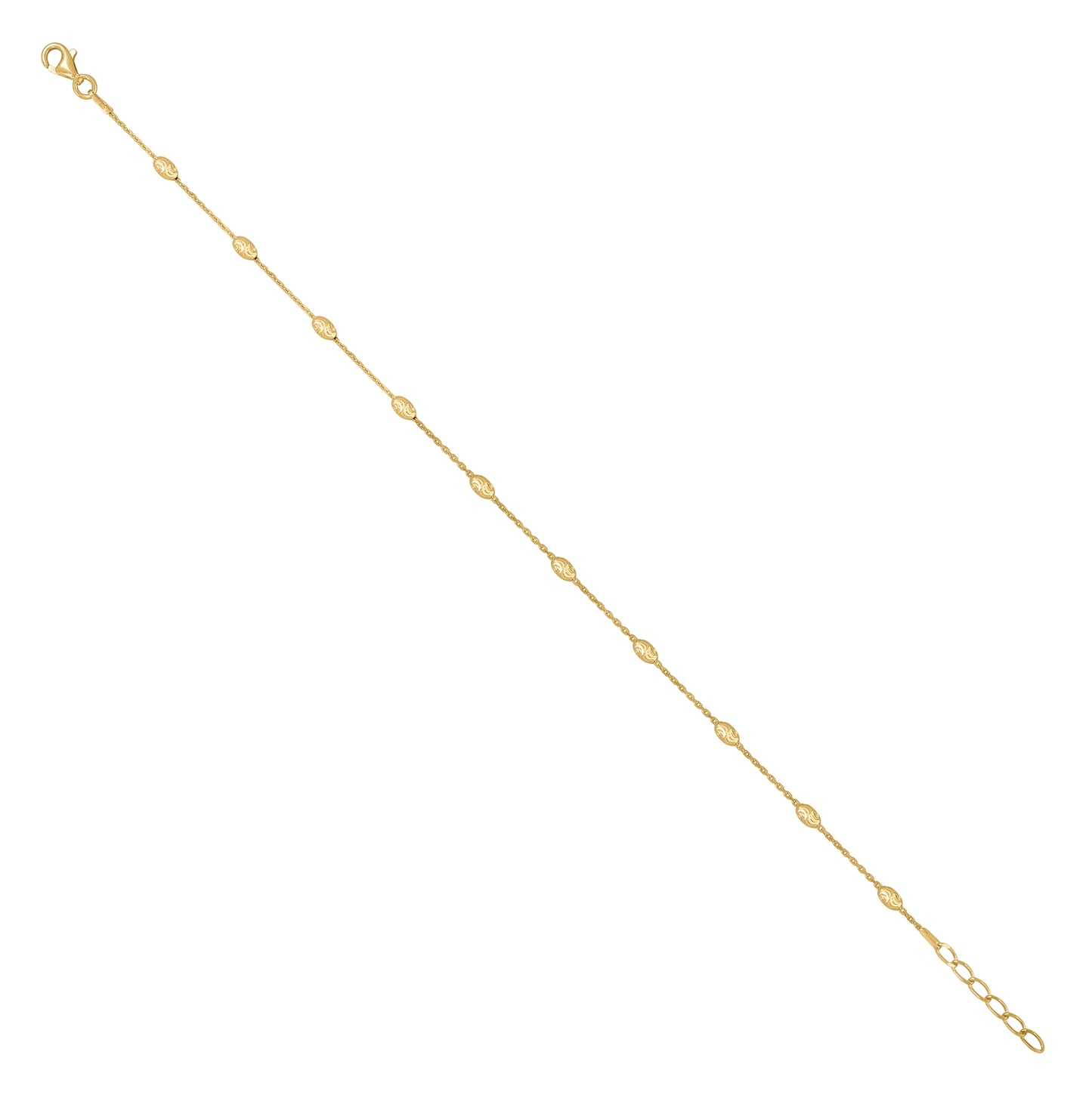 Sterling Silver Womens Station Oval Chain Anklet 3 mm Size 10 Inches
