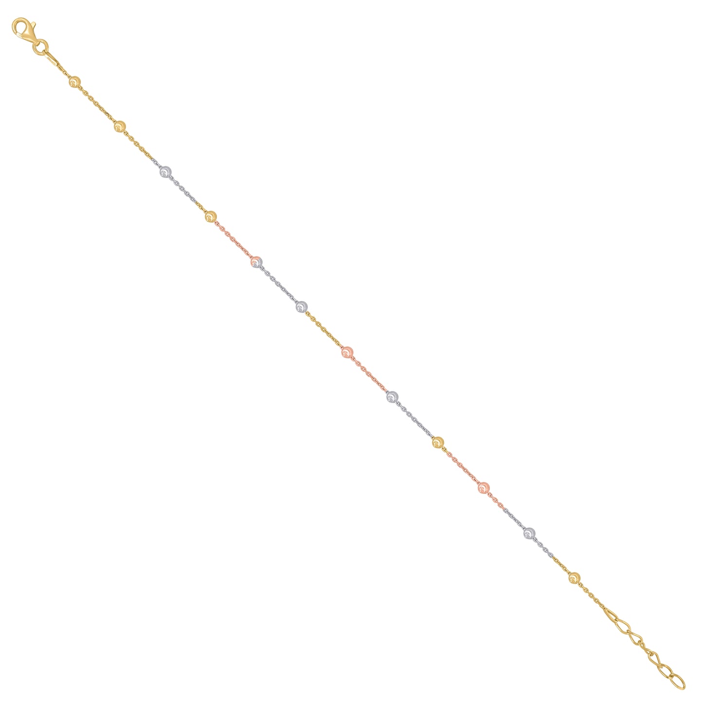 Sterling Silver Womens Station Round Chain Anklet 3 mm Size 10 Inches