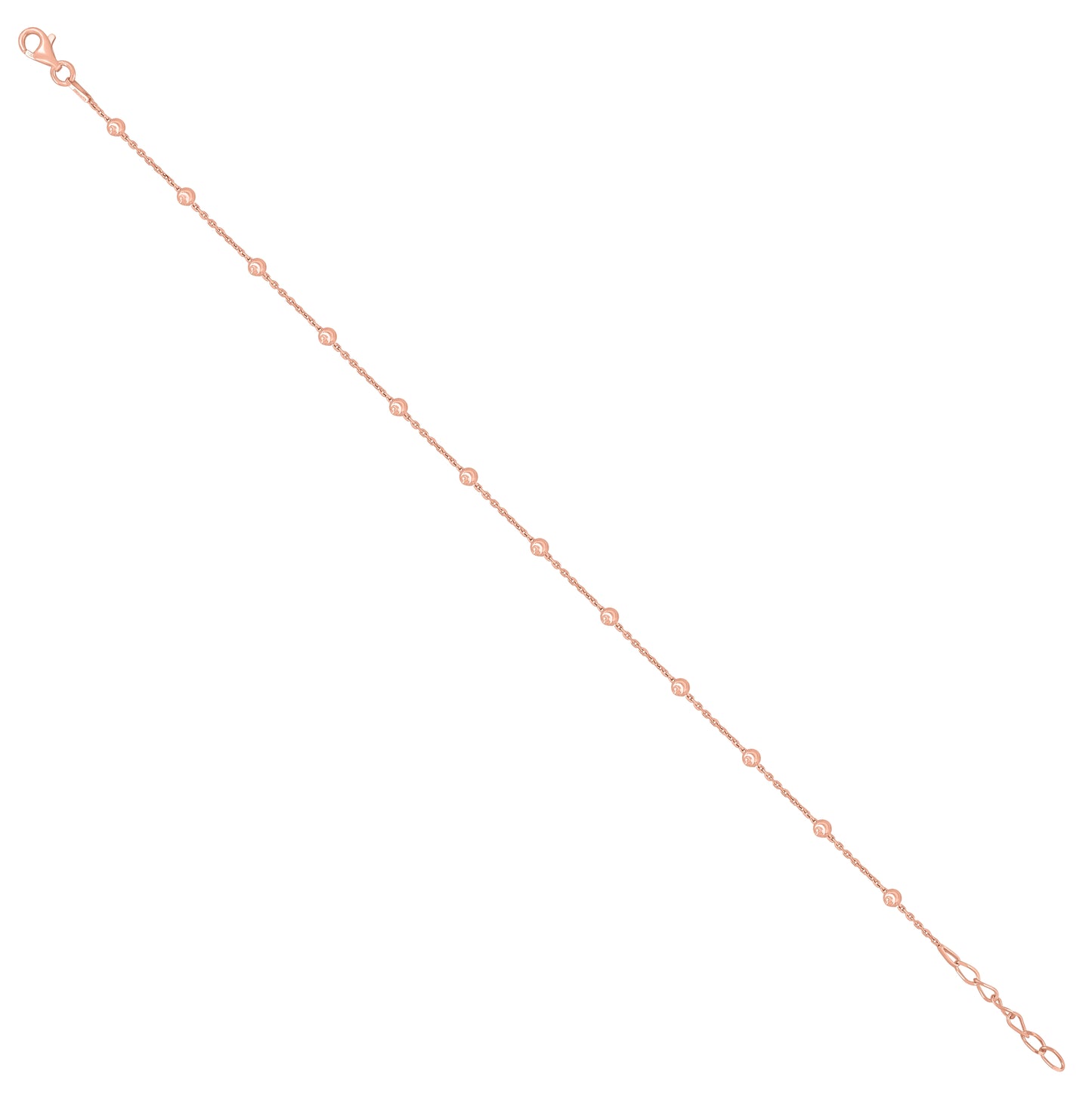 Sterling Silver Womens Station Round Chain Anklet 3 mm Size 10 Inches