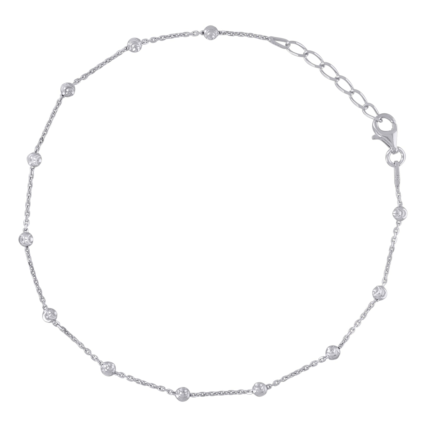 Sterling Silver Womens Station Round Chain Anklet 3 mm Size 10 Inches
