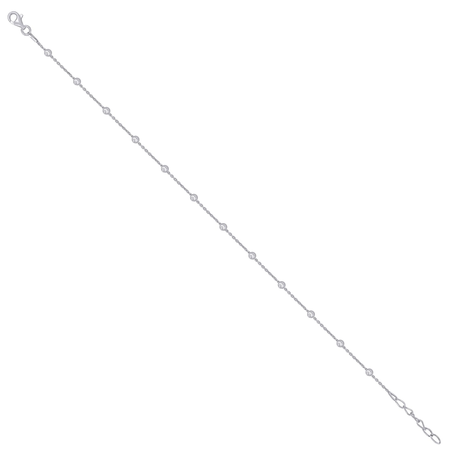 Sterling Silver Womens Station Round Chain Anklet 3 mm Size 10 Inches