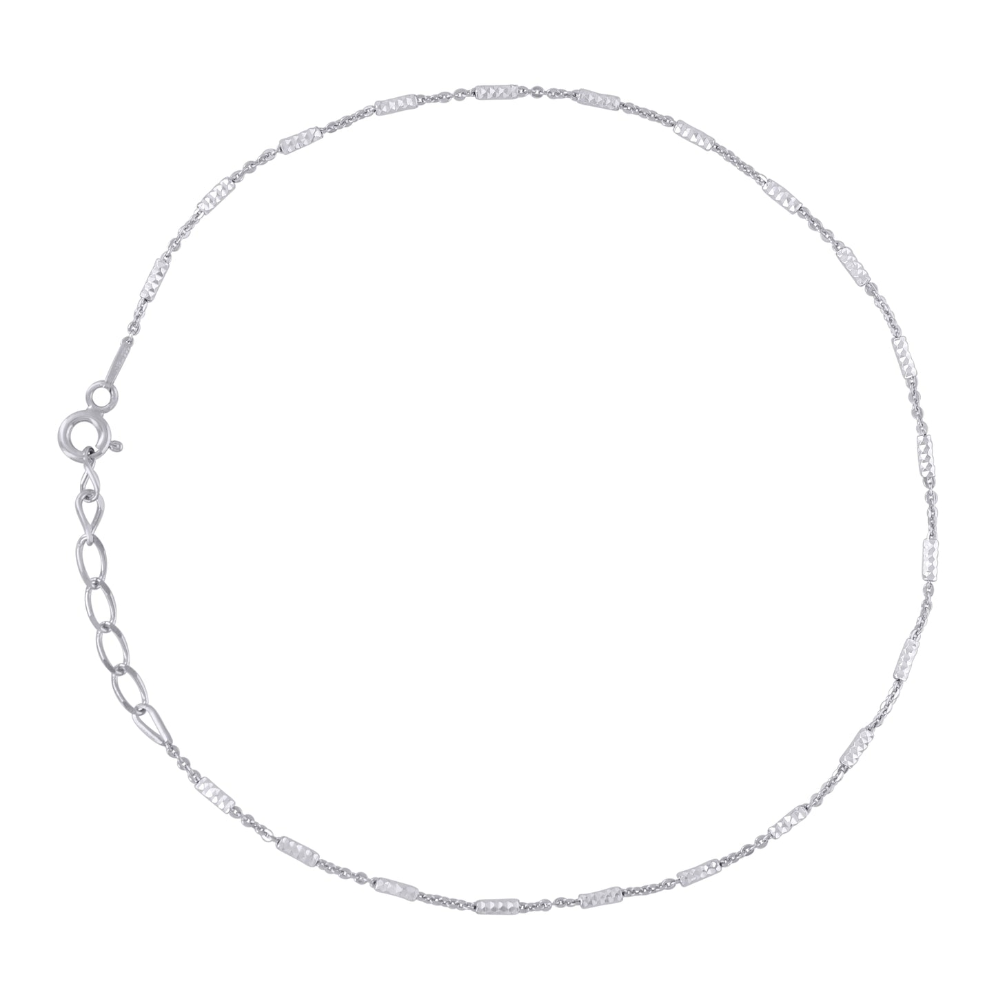 Sterling Silver Womens Tube Brite Chain Anklet 1.5 mm Size 10 Inches