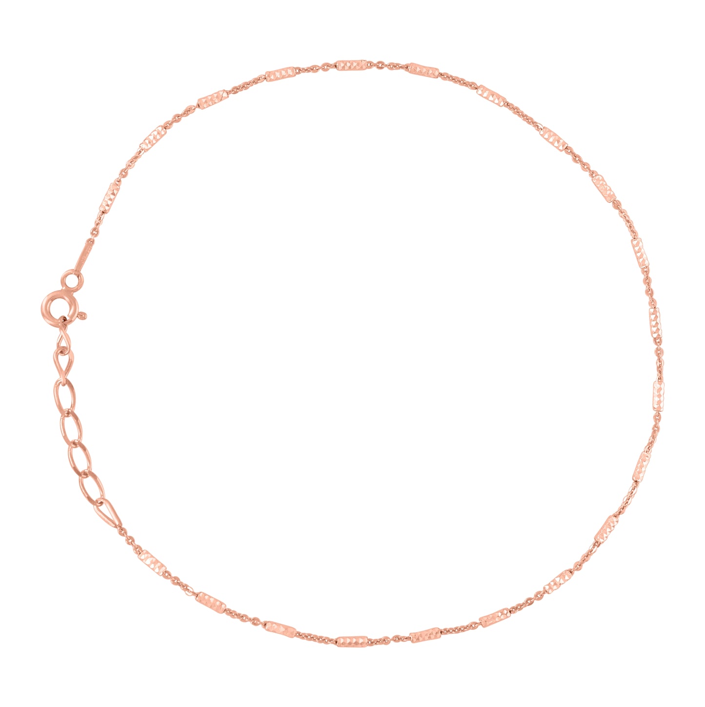 Sterling Silver Womens Tube Brite Chain Anklet 1.5 mm Size 10 Inches