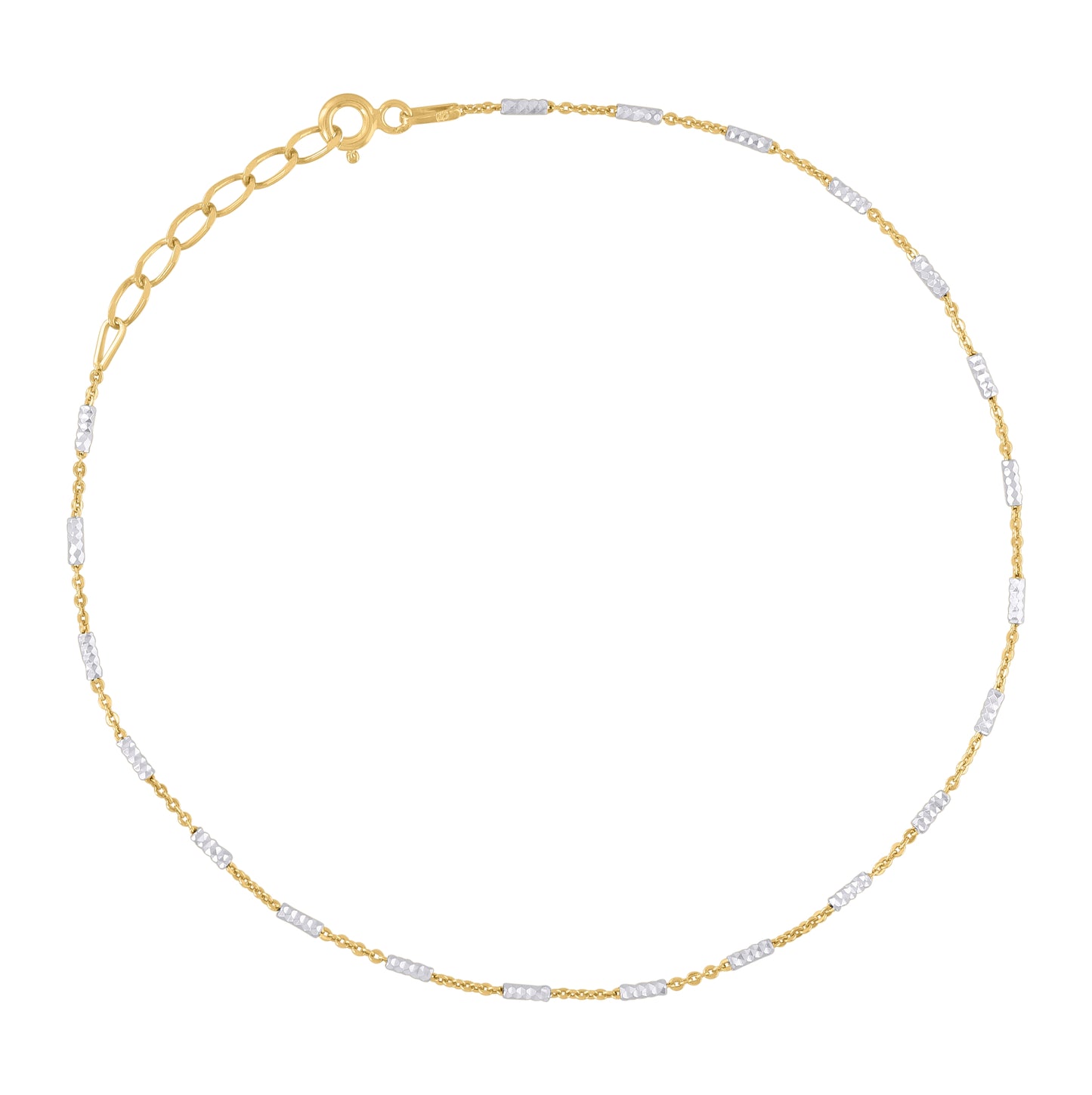Sterling Silver Womens Tube Brite Chain Anklet 1.5 mm Size 10 Inches