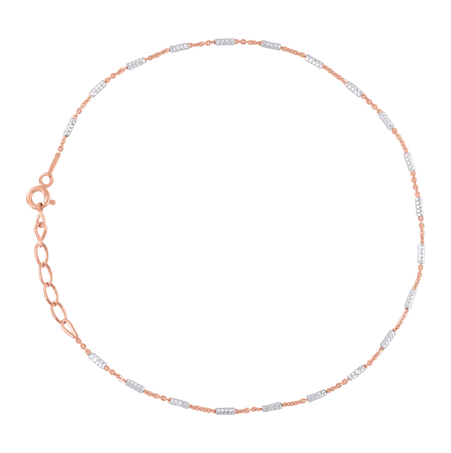 Sterling Silver Womens Tube Brite Chain Anklet 1.5 mm Size 10 Inches
