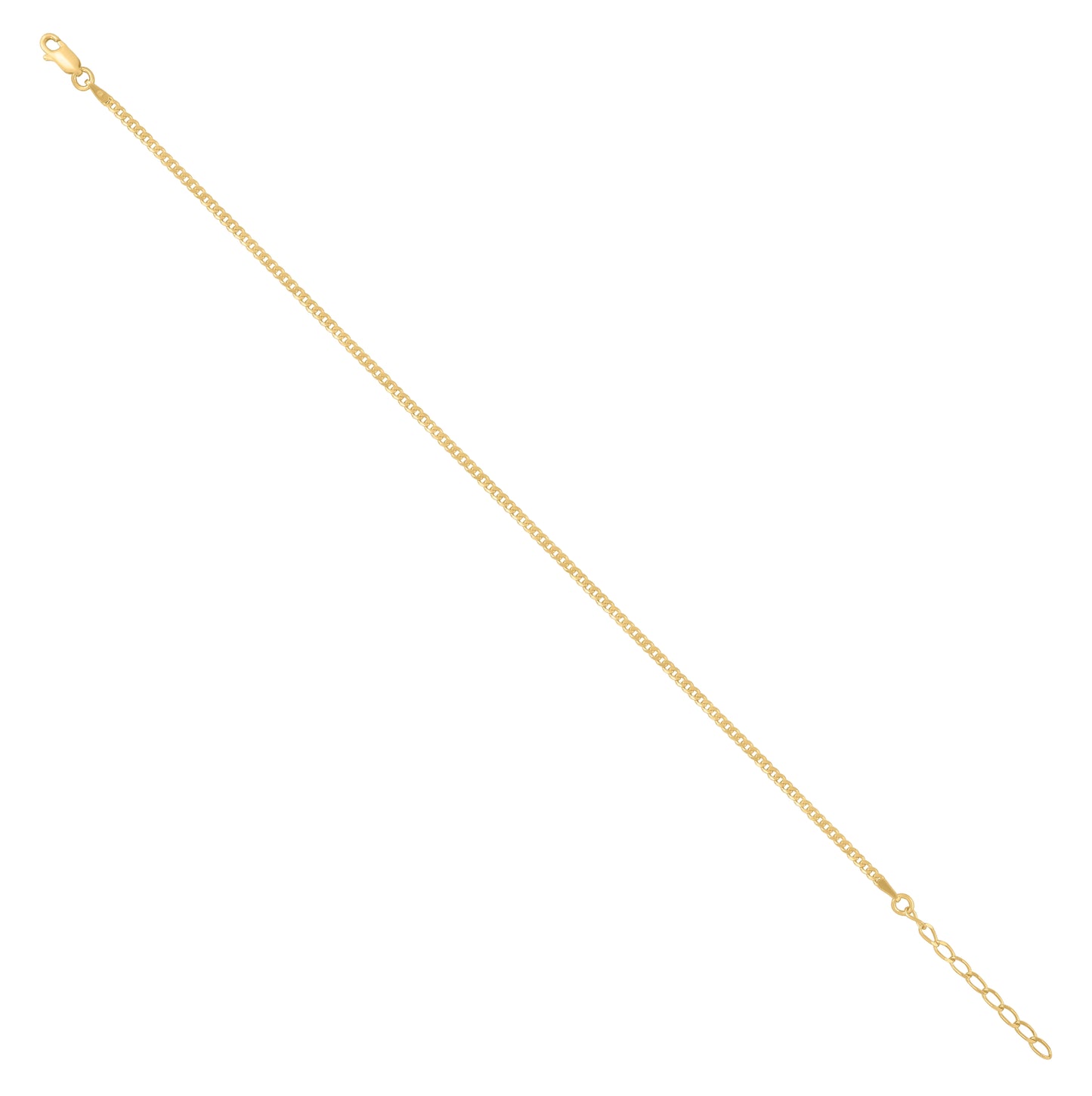 Sterling Silver Yellow-Tone Womens Cuban Chain Anklet 2.3 mm Size 10 Inches