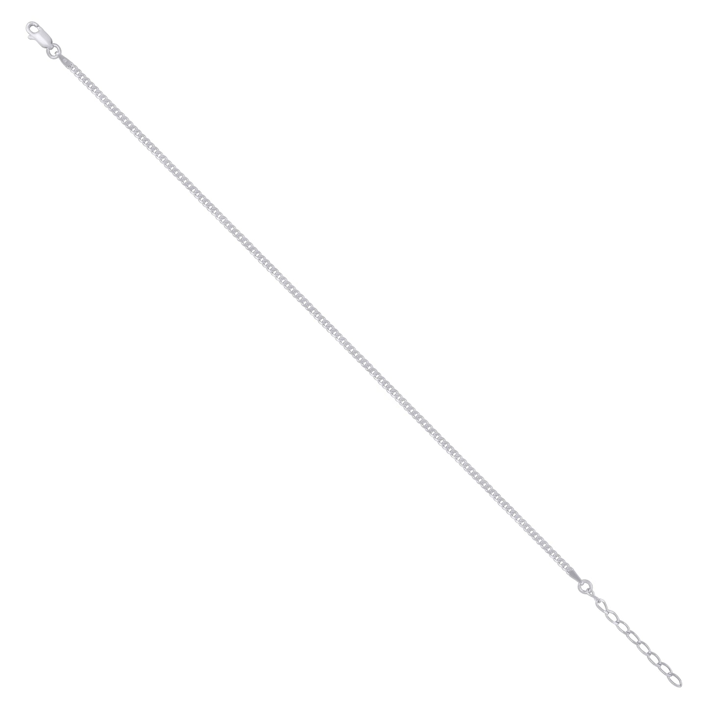 Sterling Silver Rhodium Plated Womens Cuban Chain Anklet 2.3 mm Size 10 Inches