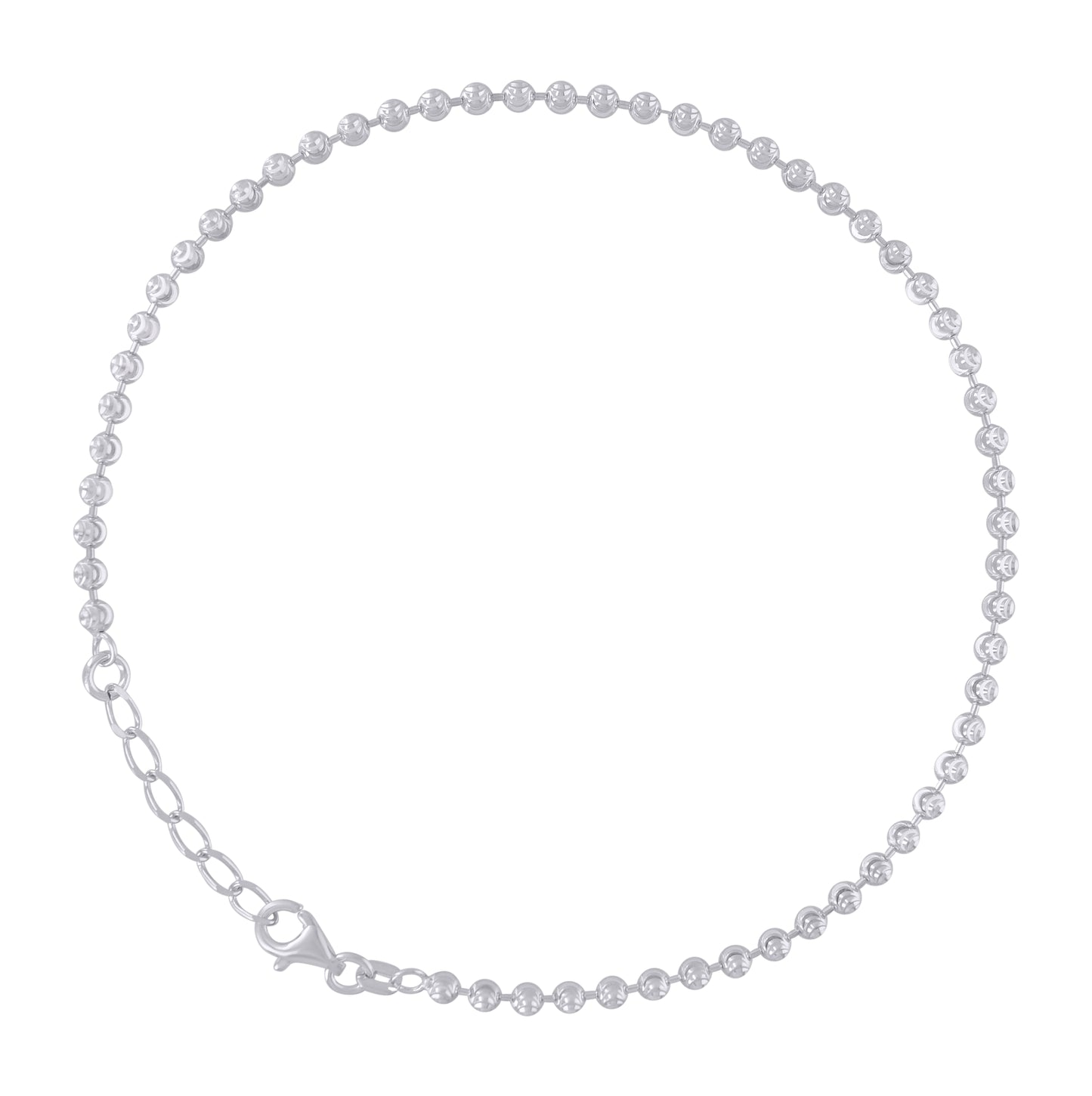Sterling Silver Womens Moon-Cut Chain Anklet 3 mm Size 10 Inches