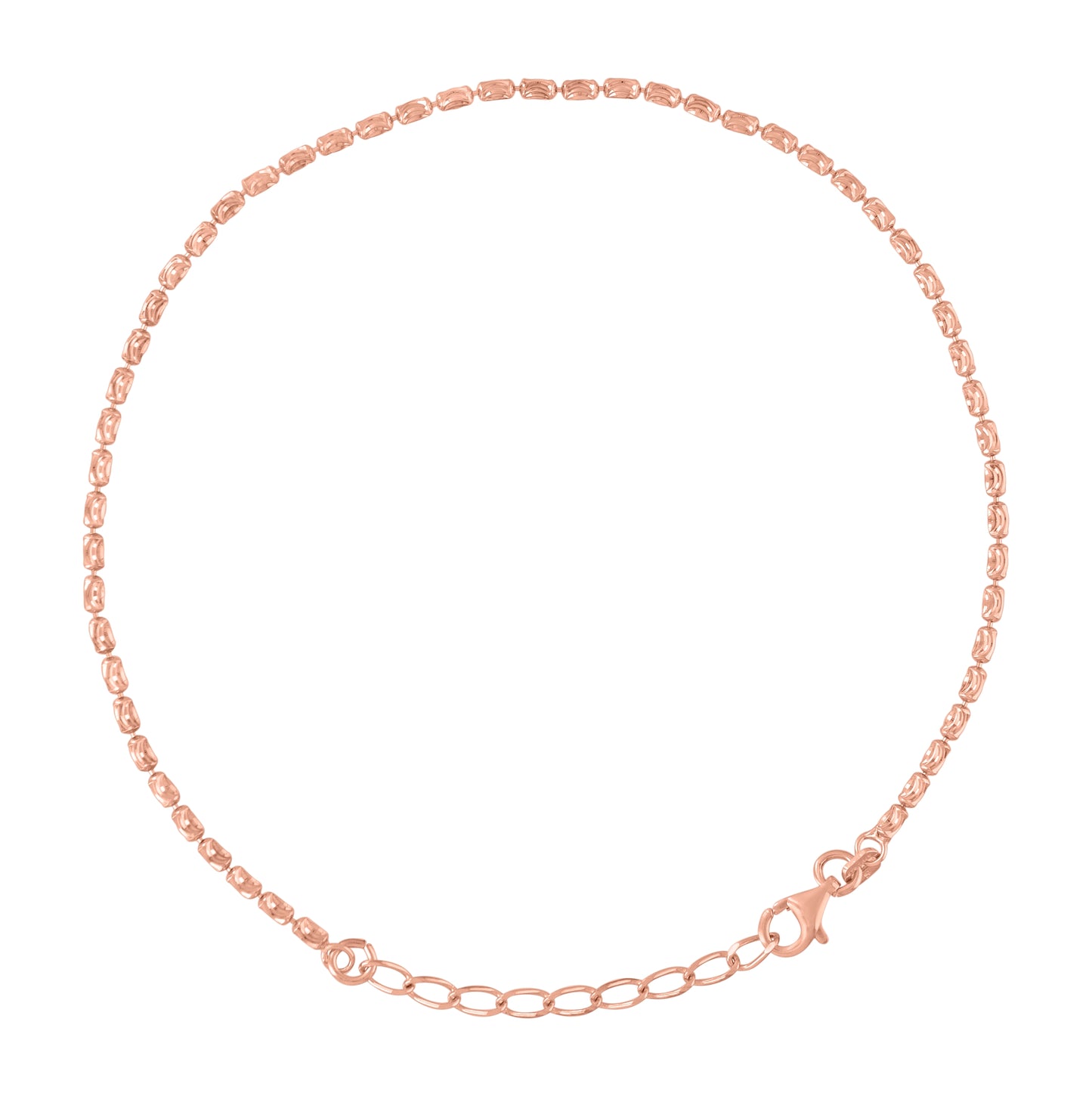 Sterling Silver Rose-Tone Womens Barrel Moon-Cut Chain Anklet 2 mm Size 10 Inches