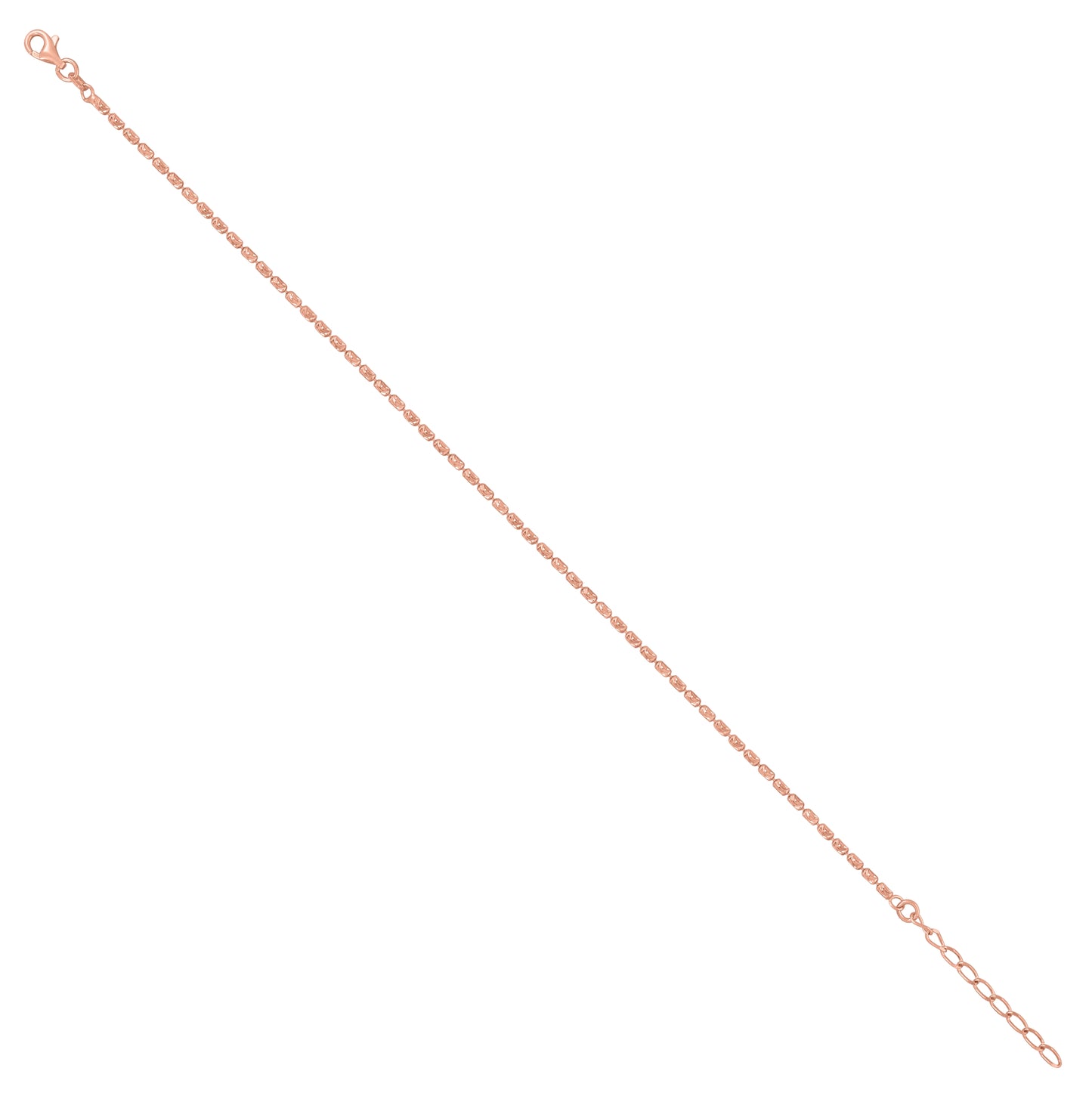 Sterling Silver Rose-Tone Womens Barrel Moon-Cut Chain Anklet 2 mm Size 10 Inches