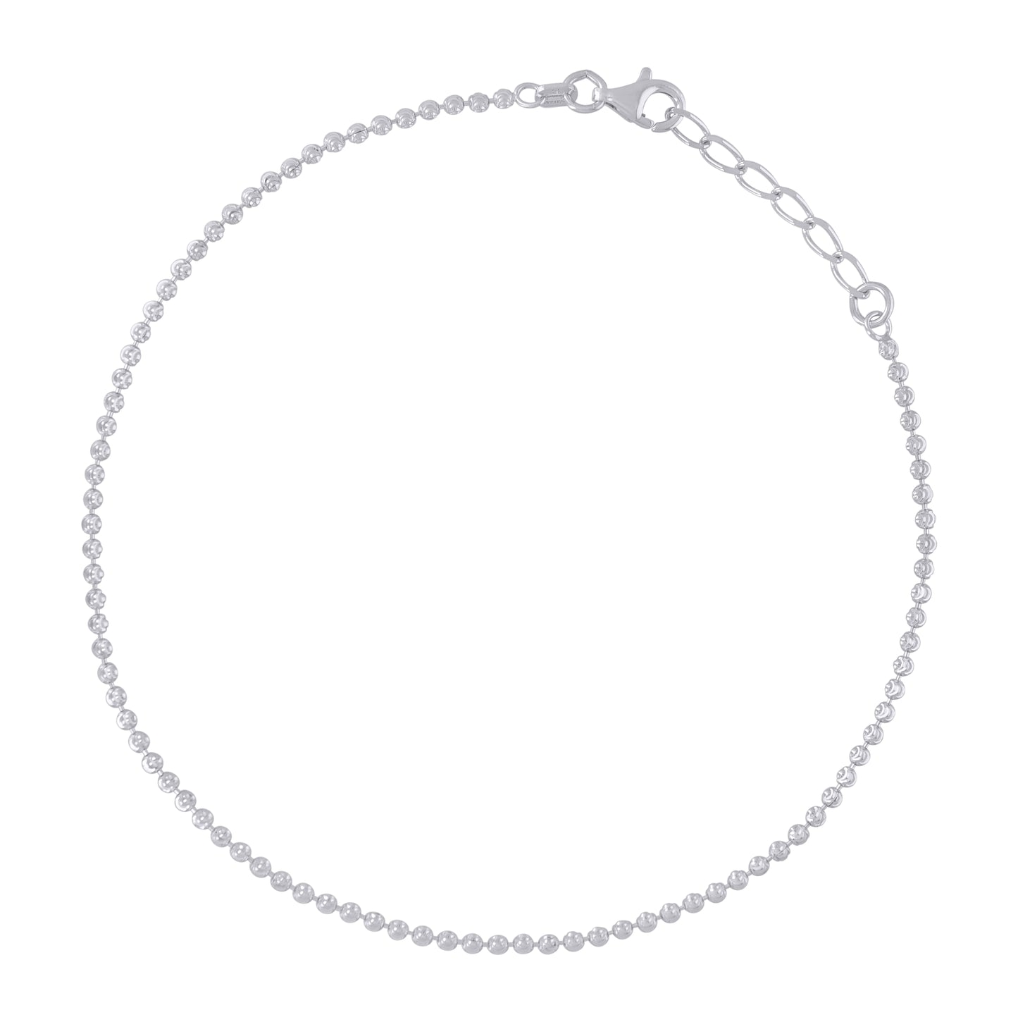 Sterling Silver Womens Moon-Cut Chain Anklet 2 mm Size 10 Inches