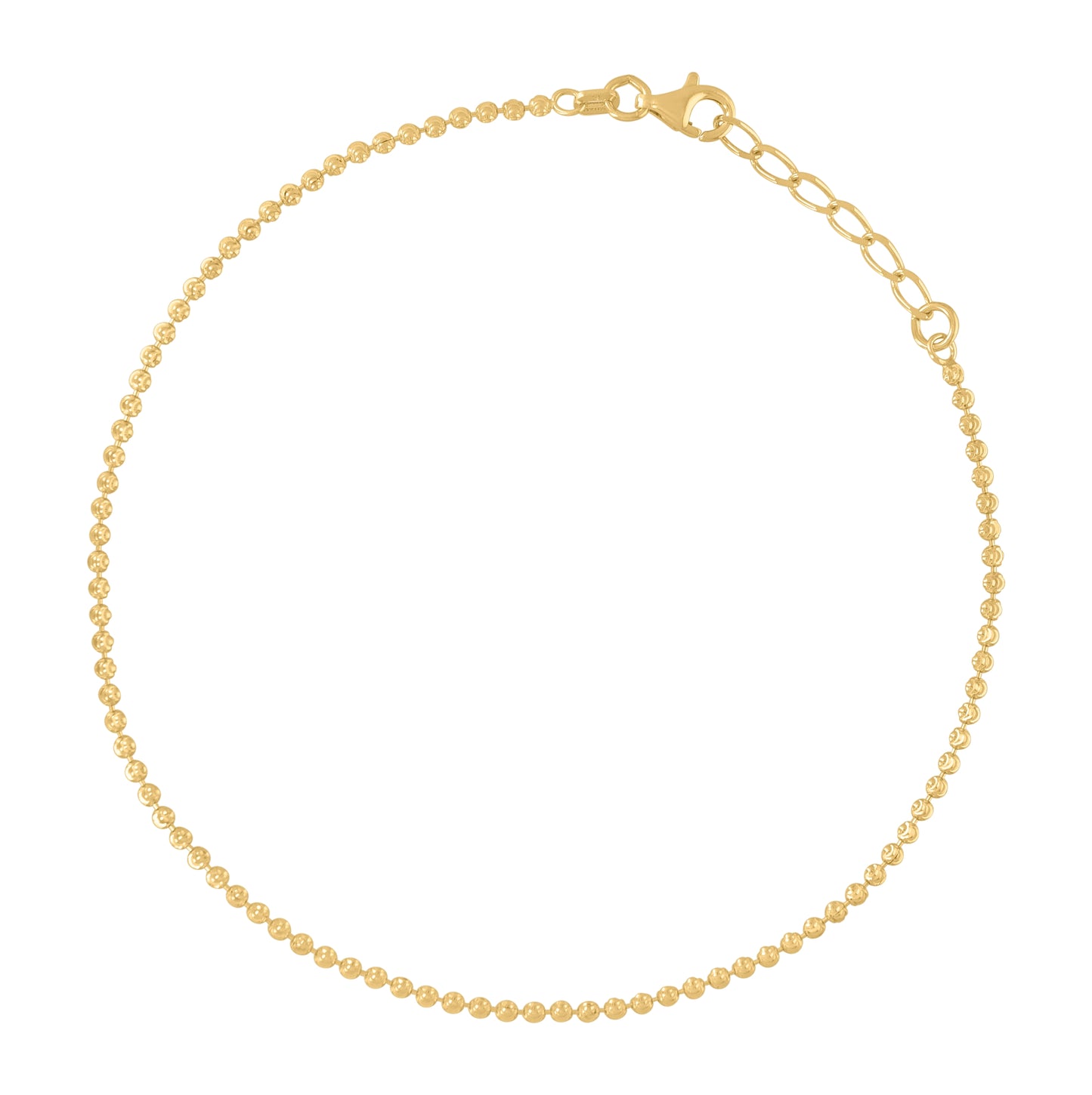 Sterling Silver Womens Moon-Cut Chain Anklet 2 mm Size 10 Inches