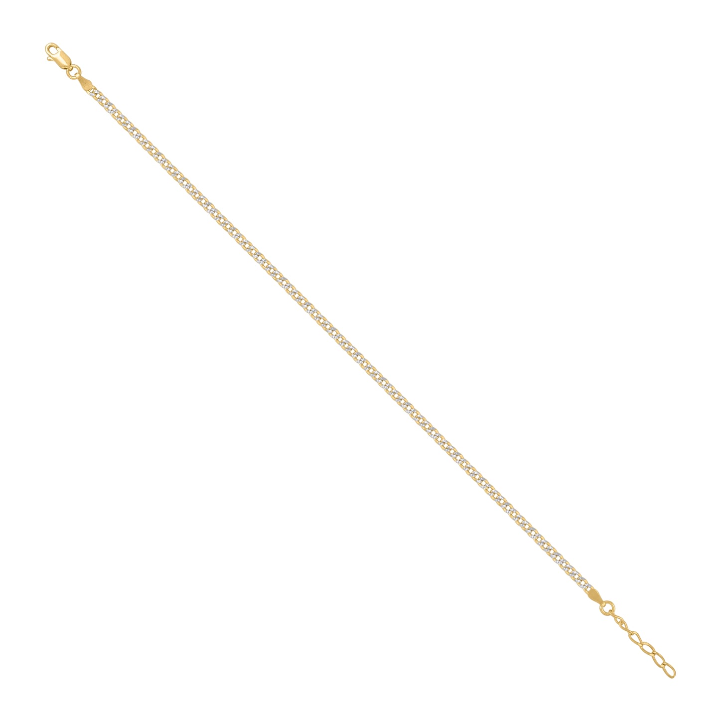 Sterling Silver Yellow-Tone Womens Cuban Chain Anklet 3 mm Size 10 Inches