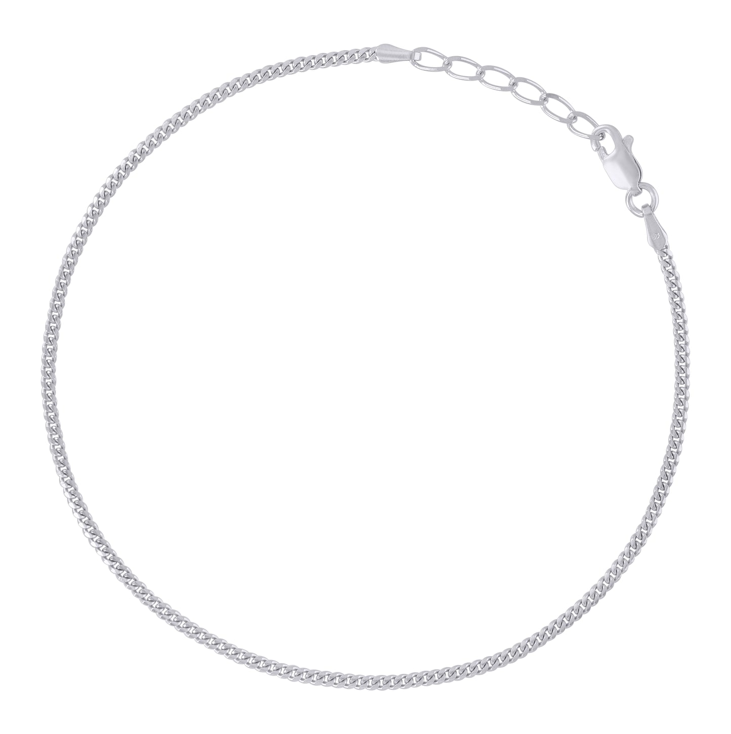 Sterling Silver Rhodium Plated Womens Miami Cuban Chain Anklet 2 mm Size 10 Inches