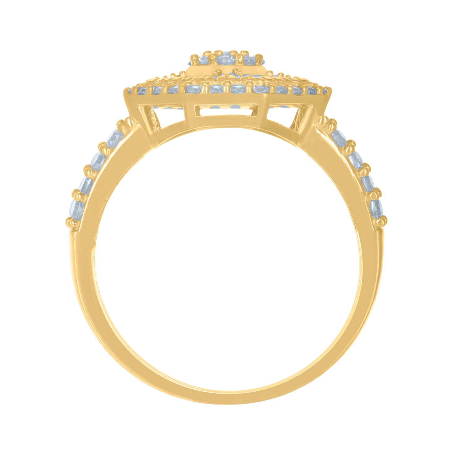 10K Yellow Gold Womens Baguette Round Cubic-Zirconia Fashion Ring