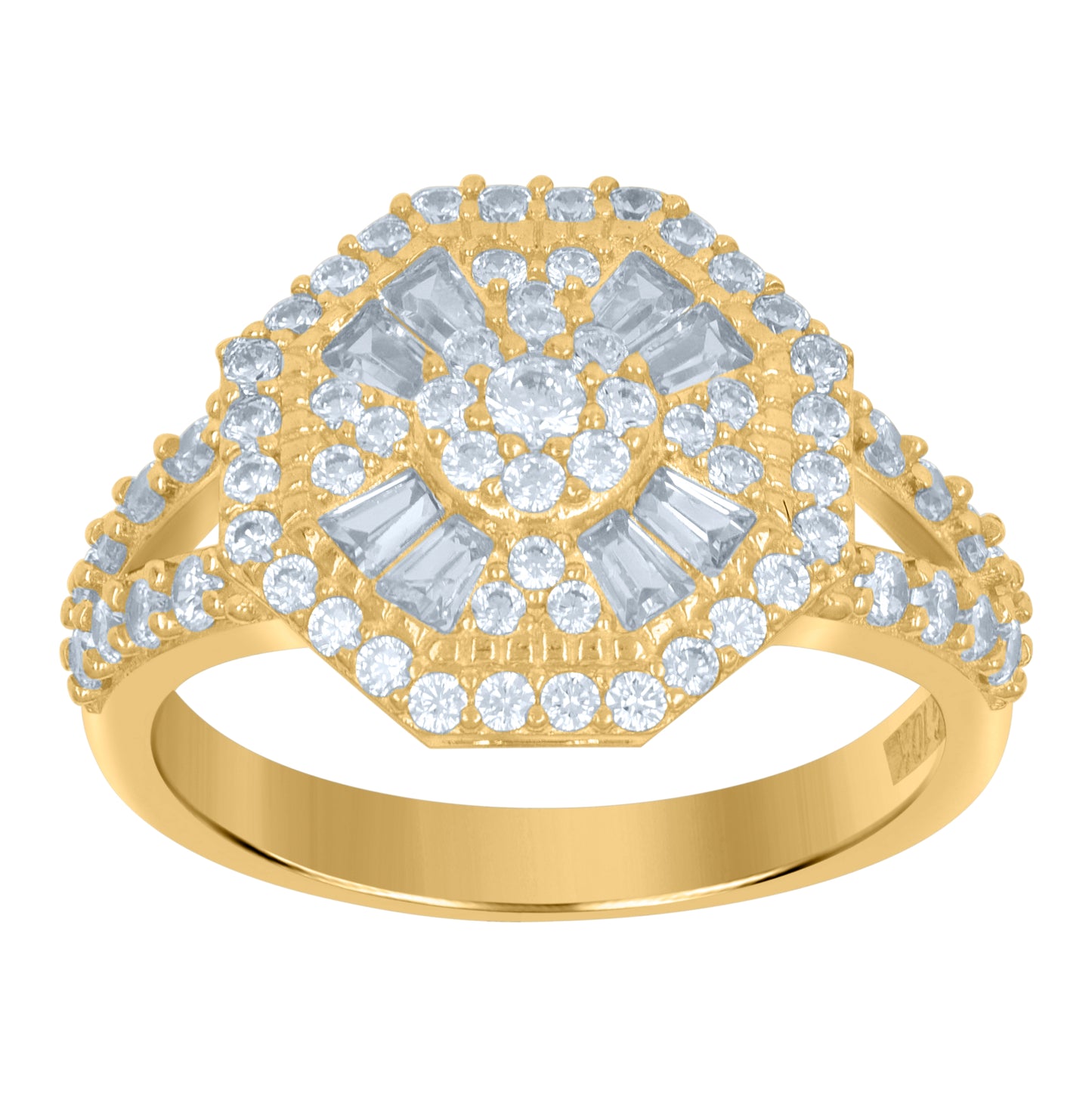 10K Yellow Gold Womens Baguette Round Cubic-Zirconia Fashion Ring