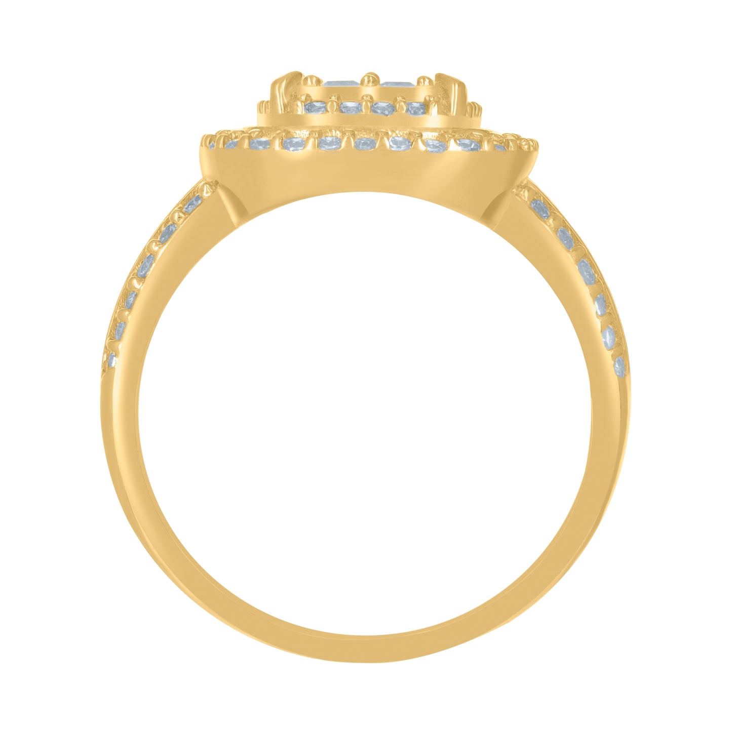 10K Yellow Gold Womens Princess-Cut Round Cubic-Zirconia Fashion Ring