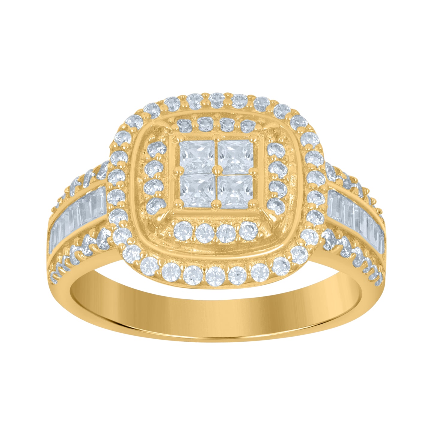 10K Yellow Gold Womens Princess-Cut Round Cubic-Zirconia Fashion Ring