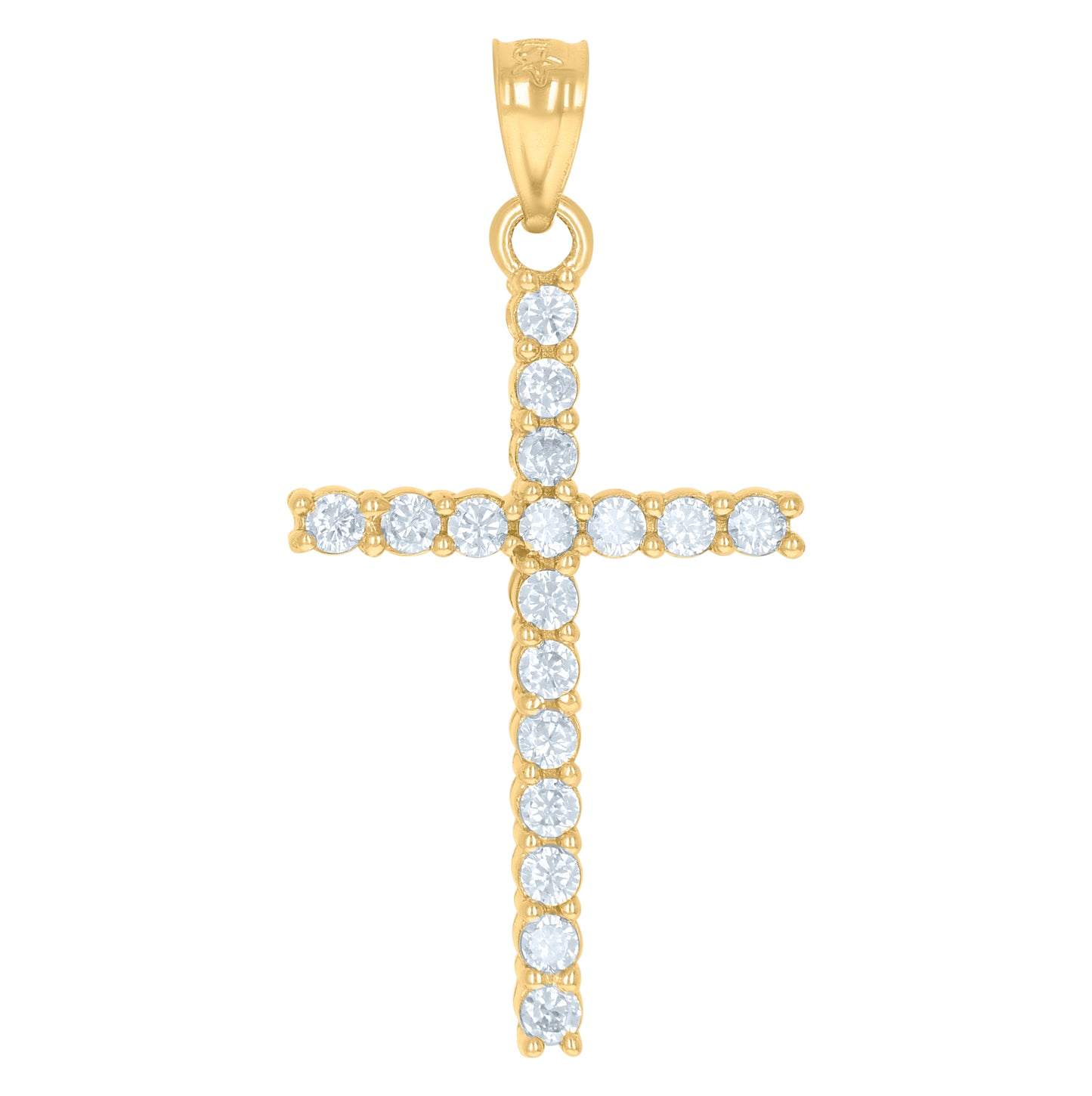 10K Yellow Gold Unisex Cubic-Zirconia Cross Religious Charm Pendant