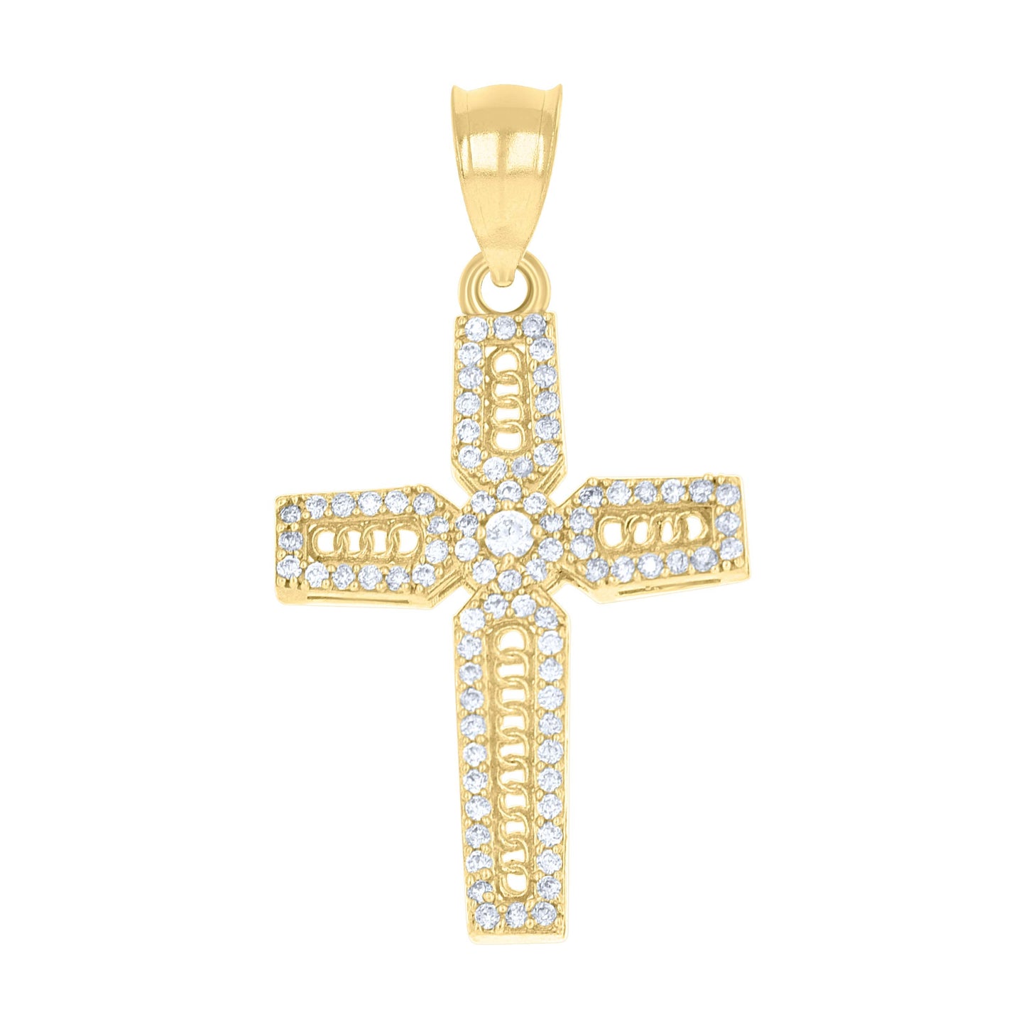 10K Yellow Gold Unisex Cubic-Zirconia Cross Religious Charm Pendant