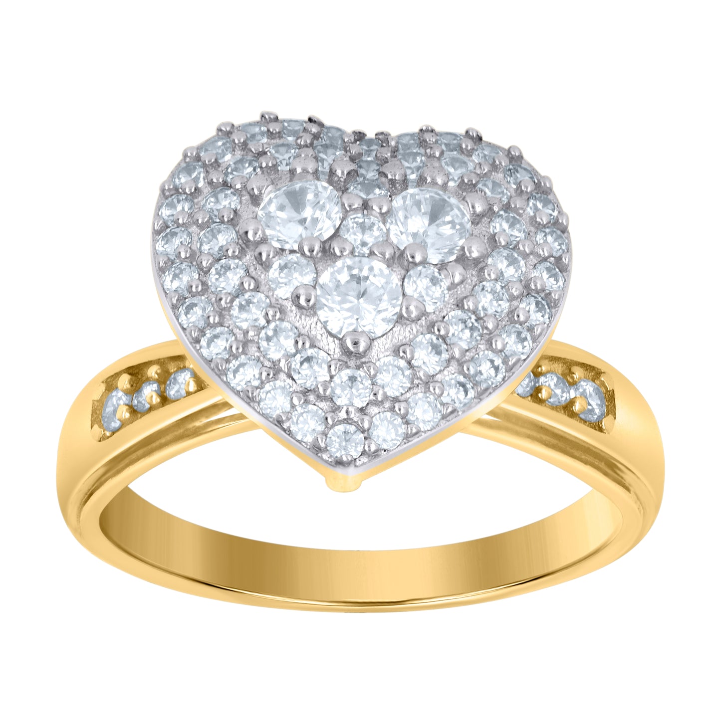 10K Two-Tone Gold Womens Cubic-Zirconia Cluster Heart Ring