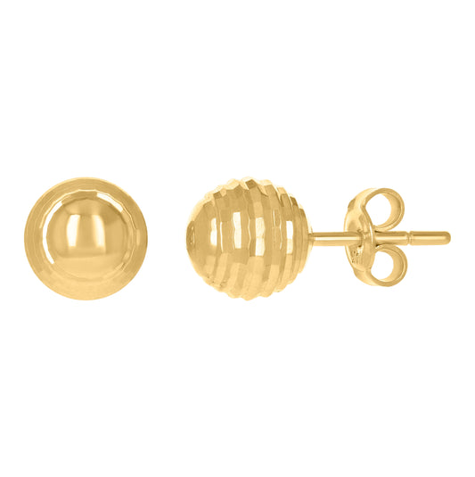 14K Yellow Gold Womens 8mm Ball Stud Earrings