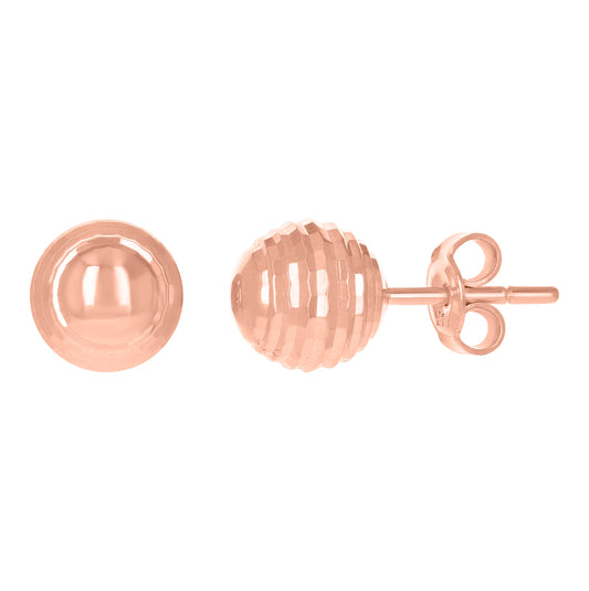 14K Rose Gold Womens 8mm Ball Stud Earrings