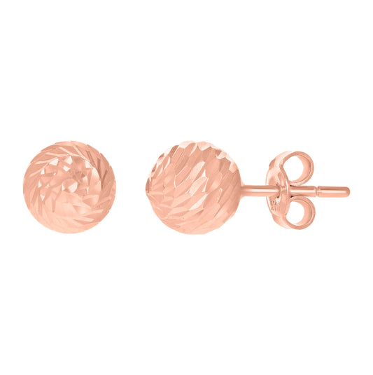 14K Rose Gold Womens 8mm Ball Stud Earrings
