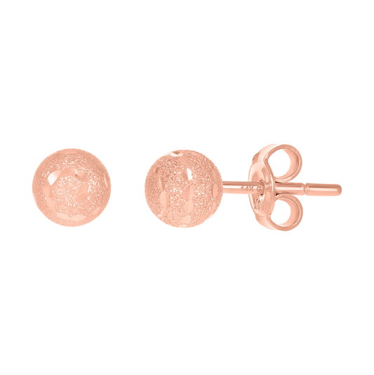 14K Rose Gold Womens 6mm Ball Stud Earrings