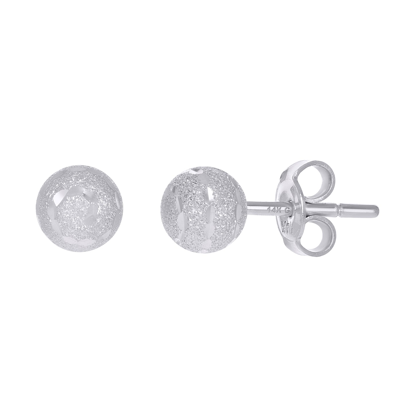 14K White Gold Womens 6mm Ball Stud Earrings