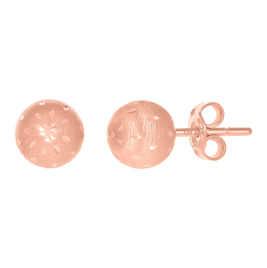 14K Rose Gold Womens 8mm Ball Stud Earrings