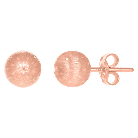 14K Rose Gold Womens 10mm Ball Stud Earrings