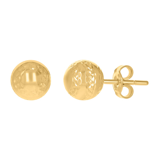 14K Yellow Gold Womens 8mm Ball Stud Earrings
